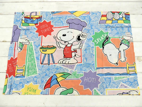 【スヌーピー】カラフルな4種類のスヌーピー柄・ヴィンテージ・ユーズド・ピロケース/枕カバー