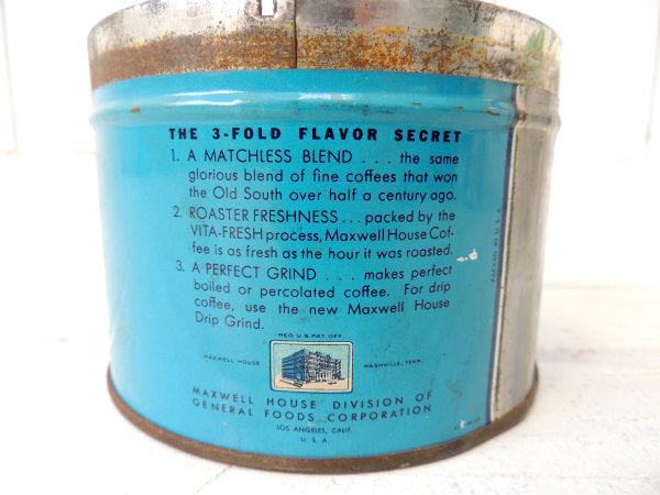 【MAXWELL HOUSE Coffee/FRESH】ブリキ製・ヴィンテージ・コーヒー缶/ティン缶