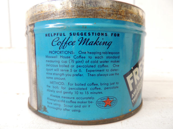 【MAXWELL HOUSE Coffee/FRESH】ブリキ製・ヴィンテージ・コーヒー缶/ティン缶