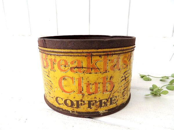 【Breakfast Club COFFEE】ブリキ製・ヴィンテージ・コーヒー缶/ティン缶/イエロー