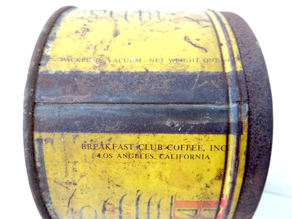 【Breakfast Club COFFEE】ブリキ製・ヴィンテージ・コーヒー缶/ティン缶/イエロー