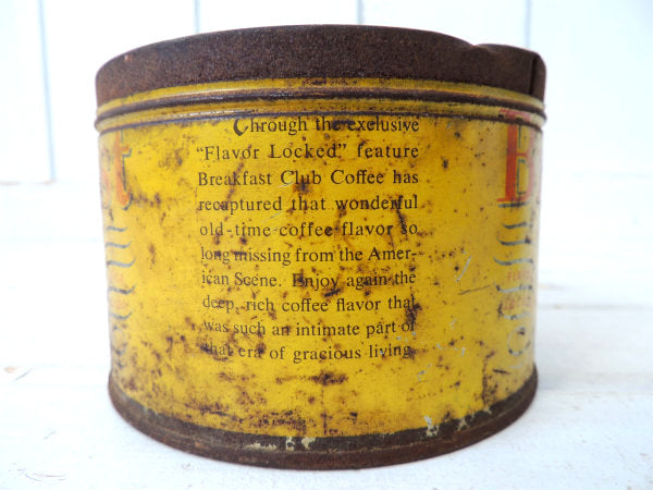 【Breakfast Club COFFEE】ブリキ製・ヴィンテージ・コーヒー缶/ティン缶/イエロー