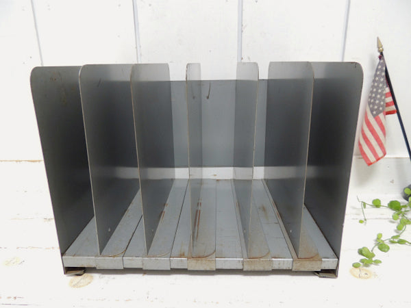 【LIT-NING】仕切り可動式・グレー色・メタル製・ヴィンテージ・書類スタンド/ブックスタンド