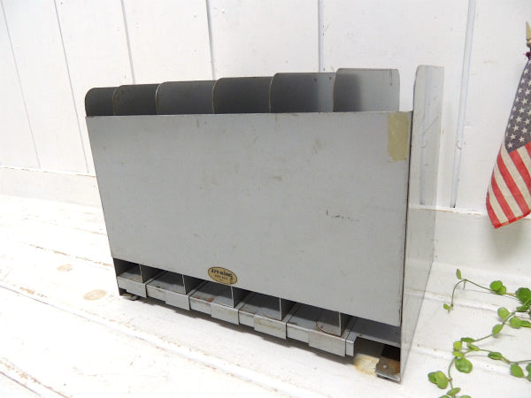 【LIT-NING】仕切り可動式・グレー色・メタル製・ヴィンテージ・書類スタンド/ブックスタンド