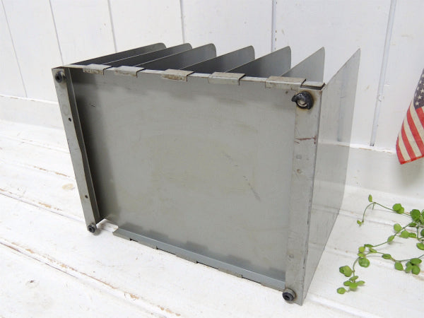 【LIT-NING】仕切り可動式・グレー色・メタル製・ヴィンテージ・書類スタンド/ブックスタンド