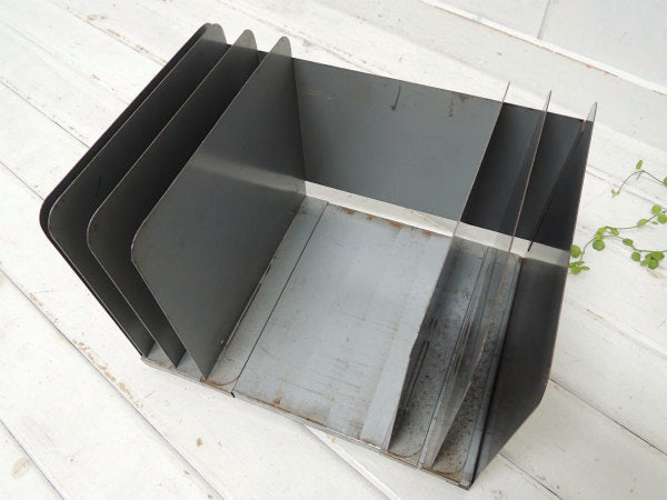 【LIT-NING】仕切り可動式・グレー色・メタル製・ヴィンテージ・書類スタンド/ブックスタンド