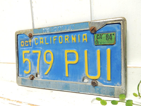 【カリフォルニア・579 PUI】ヴィンテージ・ブルー&イエロー・ナンバープレート・フレーム付き