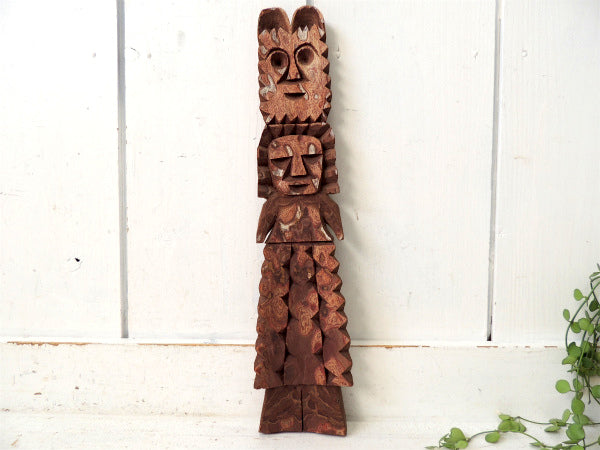 インディアン・女性と動物の木彫り・ヴィンテージ・ドール/人形/ネイティブ