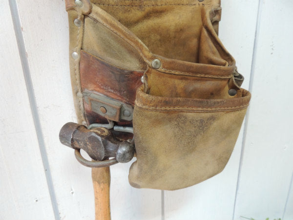 【Action】レザー製・6ポケット・ヴィンテージ・ツールポーチ・工具ベルトポーチ・ツールエプロン