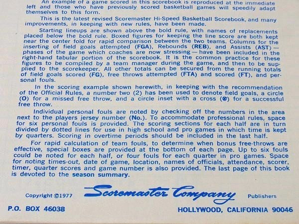 【Scoremaster】バスケットボールのデッドストック・ヴィンテージ・スコアブック/スコア表