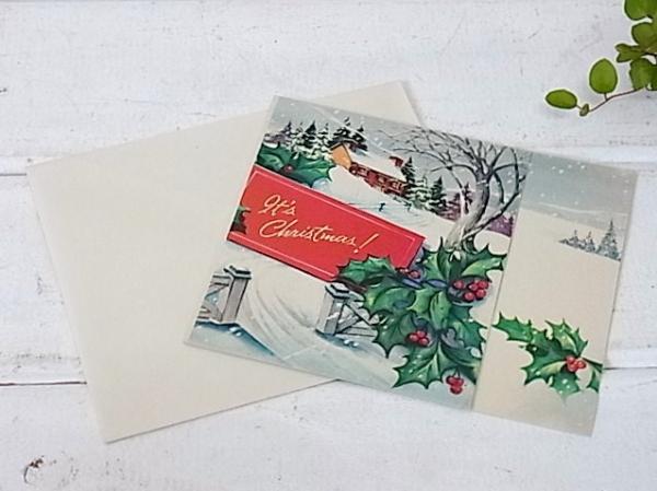 【ヒイラギ・風景】デッドストック・ヴィンテージ・クリスマスカード　USA