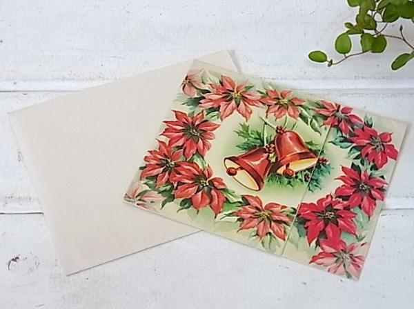 ポインセチア ベル デッドストック ヴィンテージ クリスマスカード USA