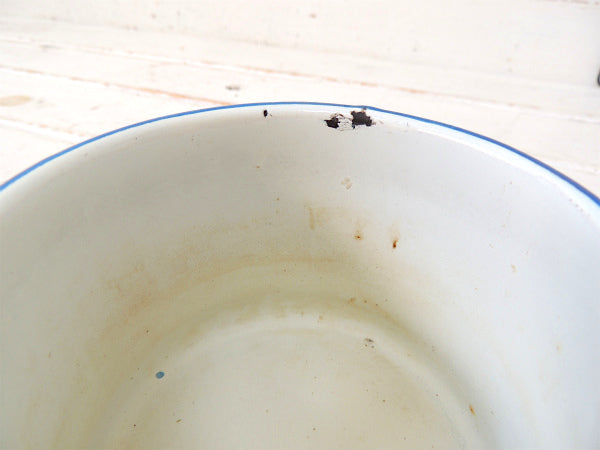 白×青・ホーロー製・2段式・アンティーク・ダブルボイラー　片手鍋　ソースパン USA