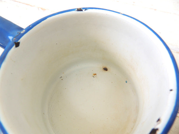 白×青・ホーロー製・2段式・アンティーク・ダブルボイラー　片手鍋　ソースパン USA