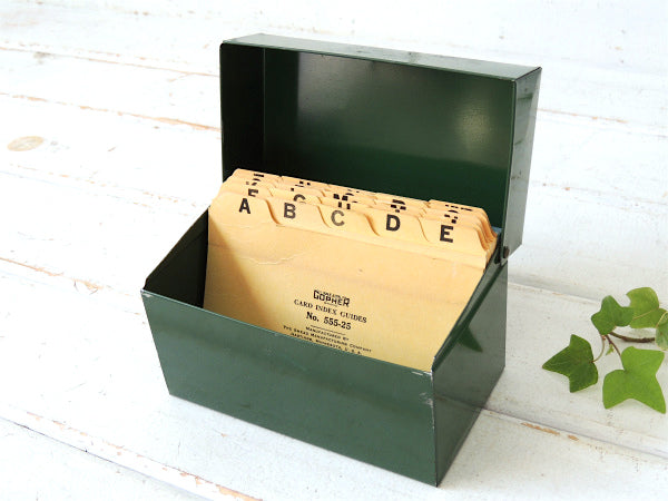 OHIO ART グリーン・ティン製・カード付き・ヴィンテージ・カードボックス・ファイルボックス