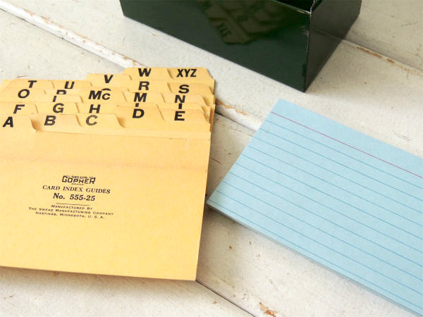 OHIO ART グリーン・ティン製・カード付き・ヴィンテージ・カードボックス・ファイルボックス