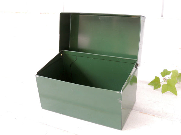 OHIO ART グリーン・ティン製・カード付き・ヴィンテージ・カードボックス・ファイルボックス