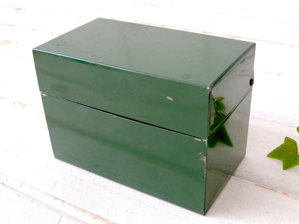 OHIO ART グリーン・ティン製・カード付き・ヴィンテージ・カードボックス・ファイルボックス