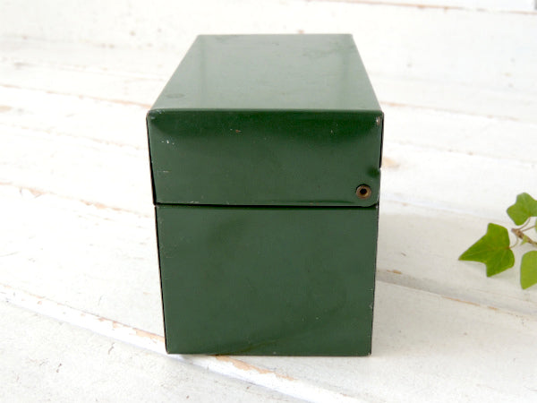 OHIO ART グリーン・ティン製・カード付き・ヴィンテージ・カードボックス・ファイルボックス