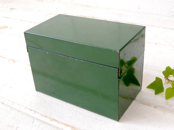 OHIO ART グリーン・ティン製・カード付き・ヴィンテージ・カードボックス・ファイルボックス