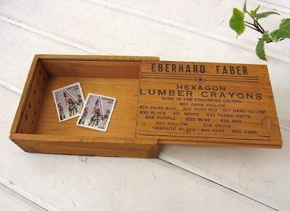 【EBERHARD FABER】クレヨンの小さなアンティーク・ウッドボックス/木箱 USA