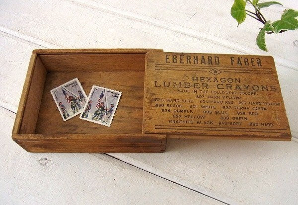 【EBERHARD FABER】クレヨンの小さなアンティーク・ウッドボックス/木箱 USA