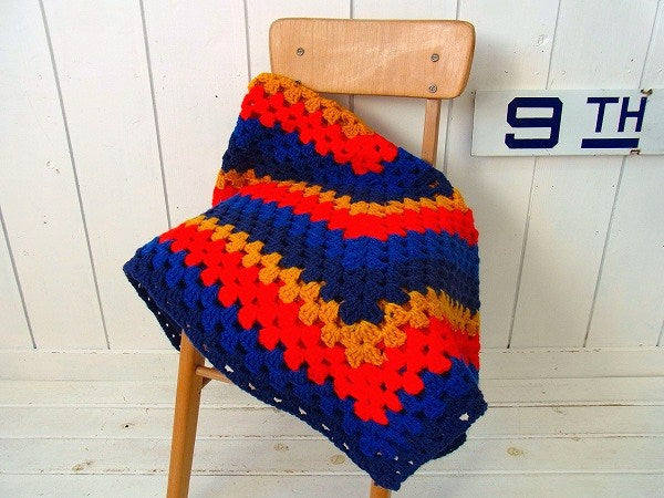 ハンドメイドのニットブランケット/ひざ掛け USA