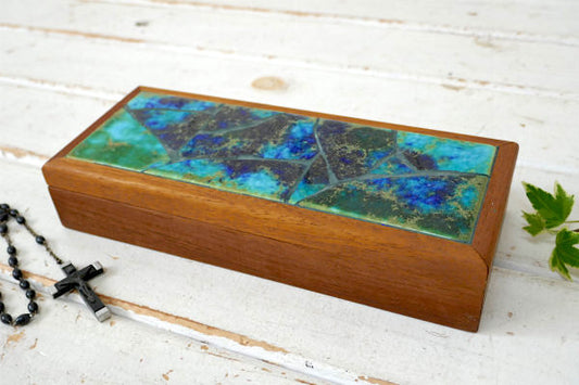 ミッドセンチュリー タイル×木製 ヴィンテージ ジュエリーケース 宝石箱 時計保管ケース USA