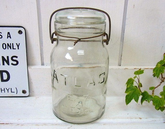 【ヘーゼルアトラス】ATLAS・アンティーク・ワイヤー・ガラスジャー/保存瓶　USA