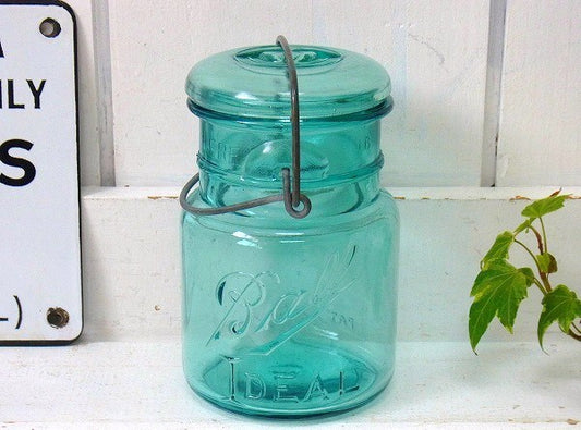 【BALL】クリアブルー・アンティーク・ワイヤー・ガラスジャー/保存瓶　USA