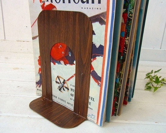 ウッド柄・メタル製・ヴィンテージ・ブックエンド/本立て/ブックスタンド USA