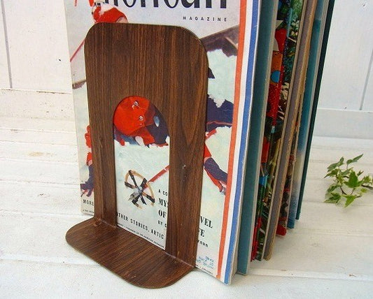 ウッド柄・メタル製・ヴィンテージ・ブックエンド/本立て/ブックスタンド USA