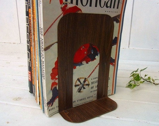 ウッド柄・メタル製・ヴィンテージ・ブックエンド/本立て/ブックスタンド USA