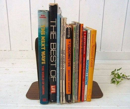 ウッド柄・メタル製・ヴィンテージ・ブックエンド/本立て/ブックスタンド USA