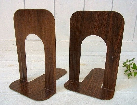 ウッド柄・メタル製・ヴィンテージ・ブックエンド/本立て/ブックスタンド USA