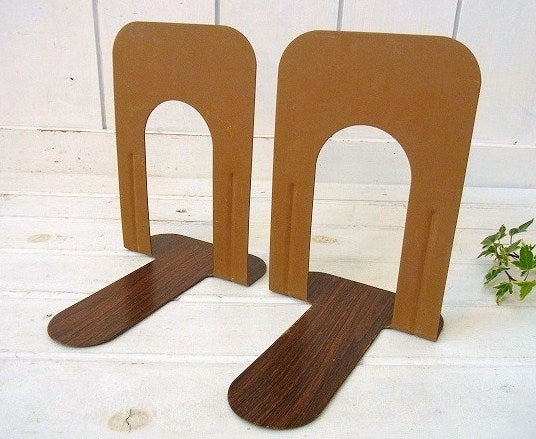 ウッド柄・メタル製・ヴィンテージ・ブックエンド/本立て/ブックスタンド USA