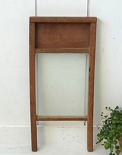 ウォッシュボード 洗濯板 アンティークガラス製×木製・USA・アメリカン・オールドスタイル