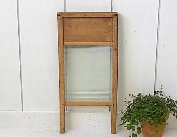 ウォッシュボード 洗濯板 アンティークガラス製×木製・USA・アメリカン・オールドスタイル