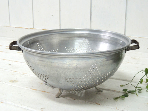 【星モチーフ】アルミ製・ハンドル&脚付き・ヴィンテージ・コランダー・水切りボウル・キッチン用品