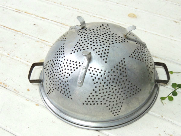 【星モチーフ】アルミ製・ハンドル&脚付き・ヴィンテージ・コランダー・水切りボウル・キッチン用品