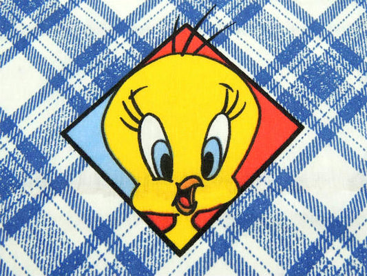【ルーニーテューンズ】トゥイーティー・斜めチェック×パネル柄・ユーズドシーツ(フラットシーツ)