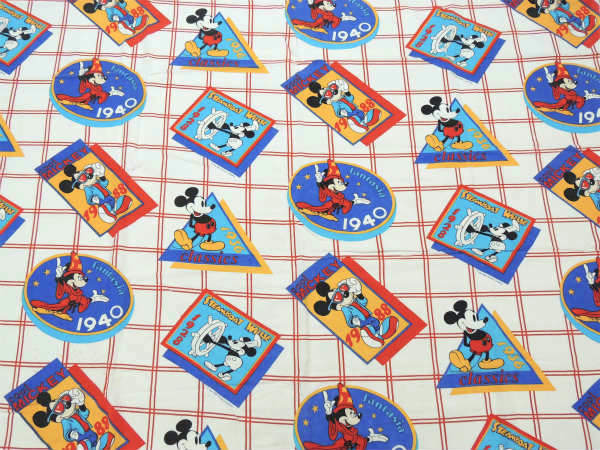 【ミッキーマウス】蒸気船ウィリー&ファンタジア・ビンテージ・USEDボックスシーツ/コットン100%