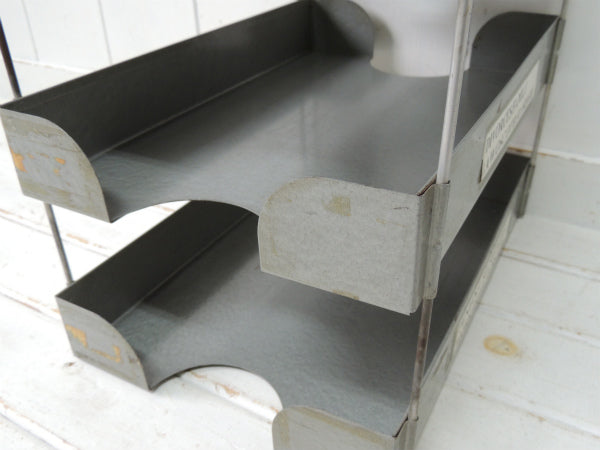 【LIT-NING】3段式・グレー色・メタル製・ヴィンテージ・デスクトレイ/書類ラック USA