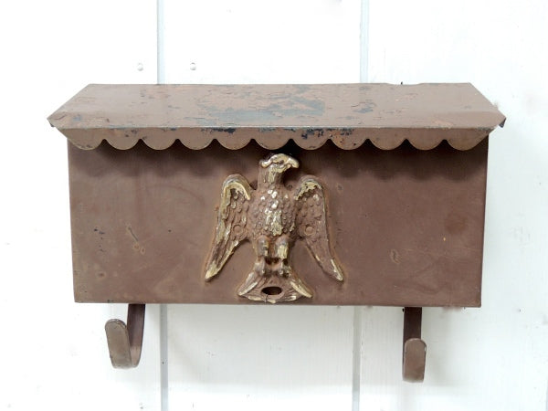 【イーグルモチーフ】新聞受け付き・ブラウン色・横型・ヴィンテージ・メールボックス/郵便受け/ポスト