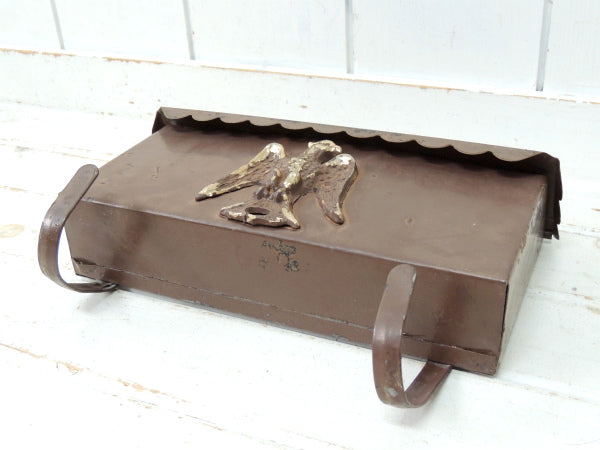 【イーグルモチーフ】新聞受け付き・ブラウン色・横型・ヴィンテージ・メールボックス/郵便受け/ポスト