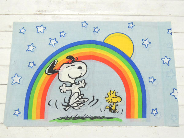【スヌーピー&ウッドストック】星&レインボー柄・60'sヴィンテージ・ピロケース・枕カバー USA