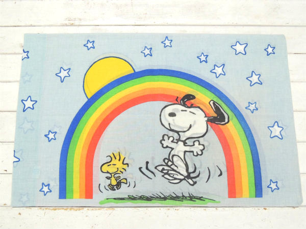 【スヌーピー&ウッドストック】星&レインボー柄・60'sヴィンテージ・ピロケース・枕カバー USA