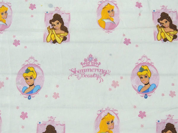 【ディズニープリンセス】シンデレラ&オーロラ姫&美女と野獣・ベル・裾レース柄・USEDフラットシーツ