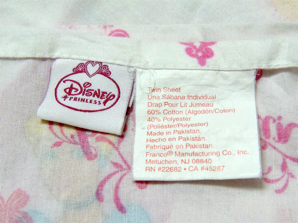【ディズニープリンセス】シンデレラ&オーロラ姫&美女と野獣・ベル・裾レース柄・USEDフラットシーツ