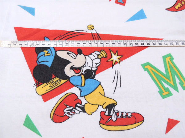 【ミッキーマウス】ペナント&スポーツ柄・コットン100%・ヴィンテージ・USEDボックスシーツ